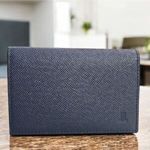 LANVIN Blue Leather Card Wallet Sleek Minimalist Design LIKE NEW WITH COA.